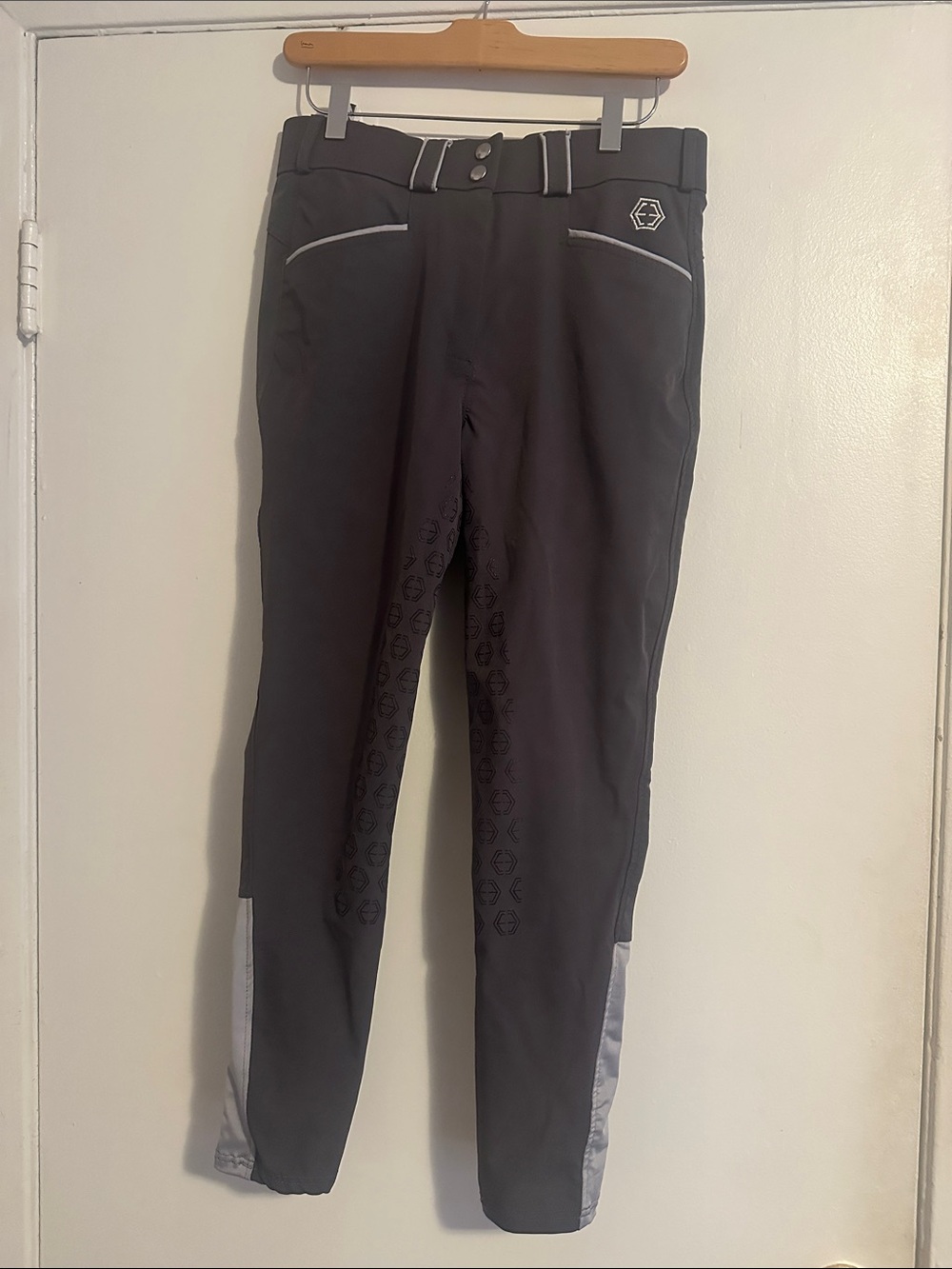 Women's Grey Equestrian Grip Riding Tights with Reflective Trim